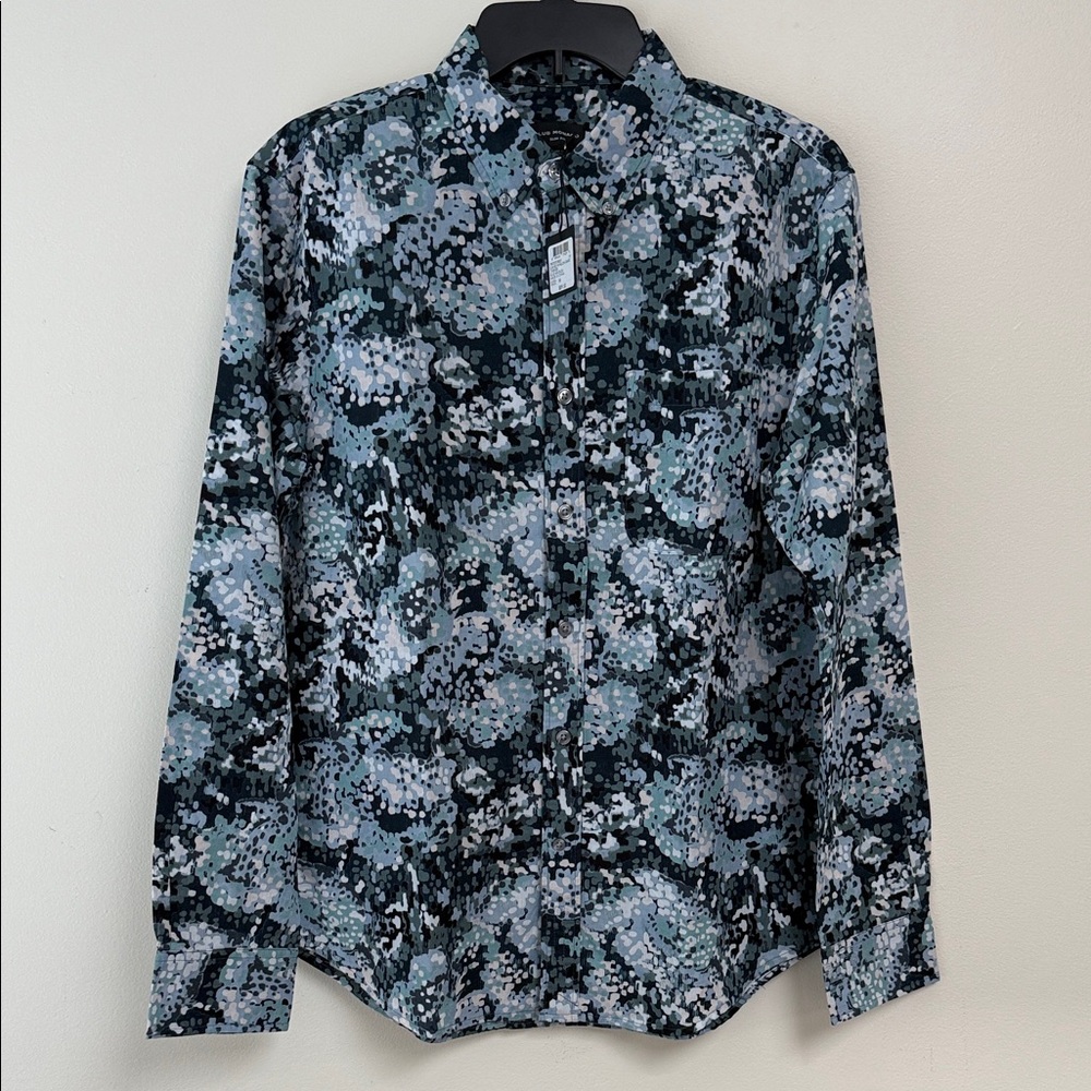 Club Monaco Abstract Blue and Black Shirt